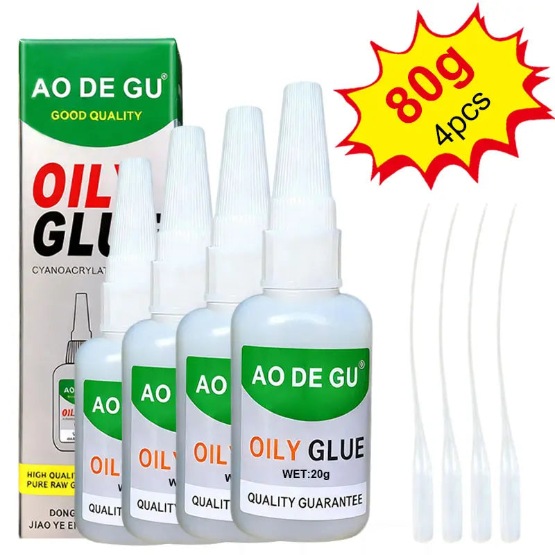 4PCS Ao De Gu Upgrade Oily Glue, Strong Adhesive, Strong Plastic Glue, Fast Repair and Curing for Metals, Large Capacity High Strength Oily Glue, with anti Clog Cap, for Wood, Rubber, Leather, Plastic, Metal, Rhinestone Jewelry, DIY Handcrafts (1, 20G)
