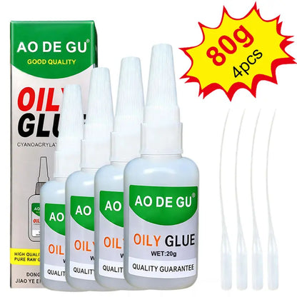 4PCS Ao De Gu Upgrade Oily Glue, Strong Adhesive, Strong Plastic Glue, Fast Repair and Curing for Metals, Large Capacity High Strength Oily Glue, with anti Clog Cap, for Wood, Rubber, Leather, Plastic, Metal, Rhinestone Jewelry, DIY Handcrafts (1, 20G)