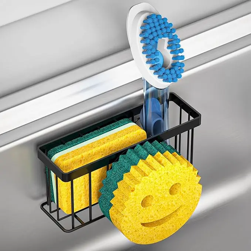 Smiley Face Sponge Holder and Sink Organizer with Suction Cups and Adhesive Strips - Bronze