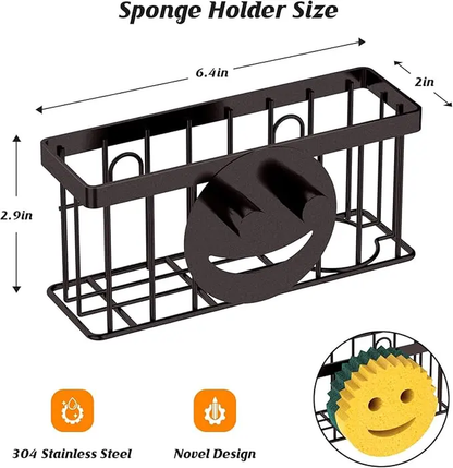 Smiley Face Sponge Holder and Sink Organizer with Suction Cups and Adhesive Strips - Bronze