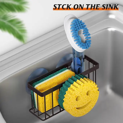 Smiley Face Sponge Holder and Sink Organizer with Suction Cups and Adhesive Strips - Bronze