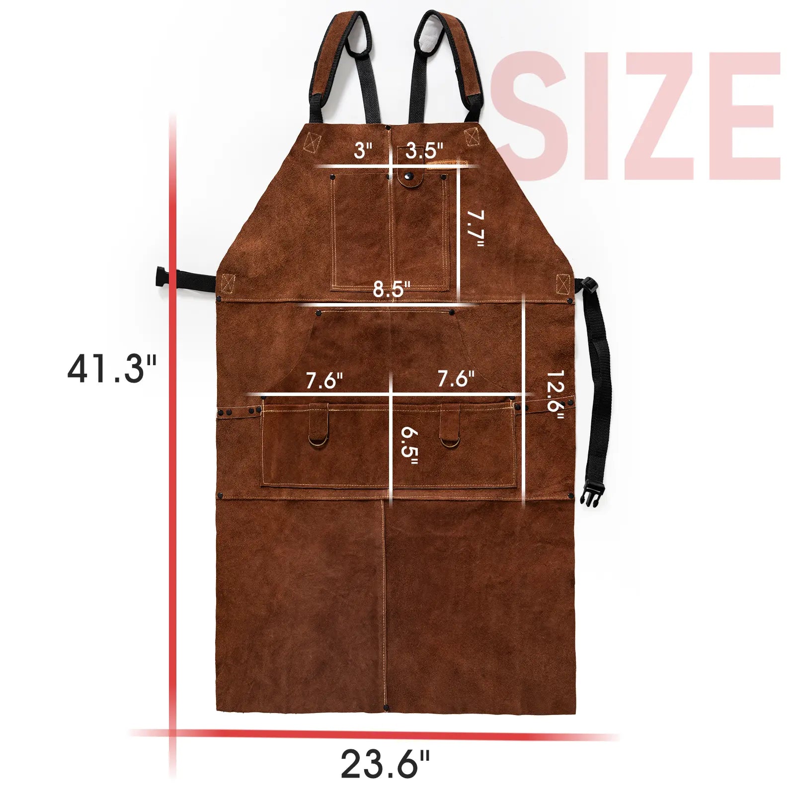 YESWELDER Heavy Duty Cowhide Leather Welding Apron | 41" Length Flame Retardant Apron with 6 Storage Pockets for Welders, Blacksmiths, Woodworkers