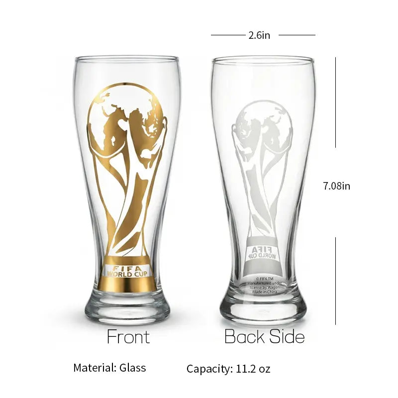 FIFA World Cup 2026 Premium Glass Set - Gold-Rimmed Trophy Design for Gifting, Home Use, and Barware - Reusable Bottles and Mugs