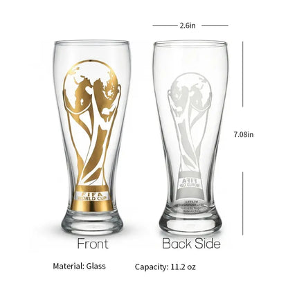 FIFA World Cup 2026 Premium Glass Set - Gold-Rimmed Trophy Design for Gifting, Home Use, and Barware - Reusable Bottles and Mugs
