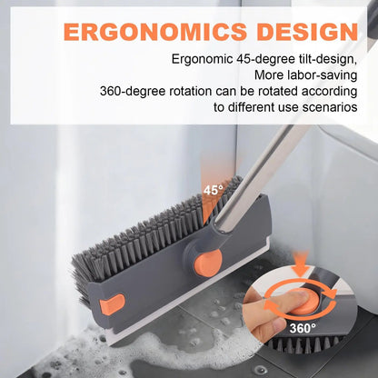 Professional 3-in-1 Heavy Duty Floor Scrub Brush with Long Handle, 360° Rotating Design, Stiff Bristles, Squeegee, and Tweezer for Deep Cleaning of Bathroom, Shower, Tile, Grout, Patio, Deck, Garage, and Kitchen Floors