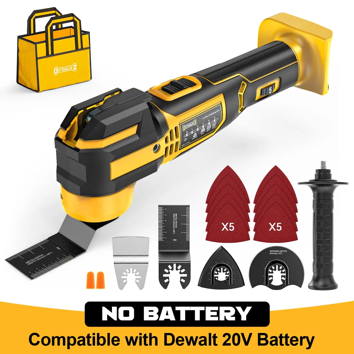 Upgrade Cordless Oscillating Tool Compatible with Dewalt 20V Battery(No BATTERY!!), Brushless Multi Tool Kit with 6 Speed for Cutting Wood Remove Grout & Sanding,Led Light