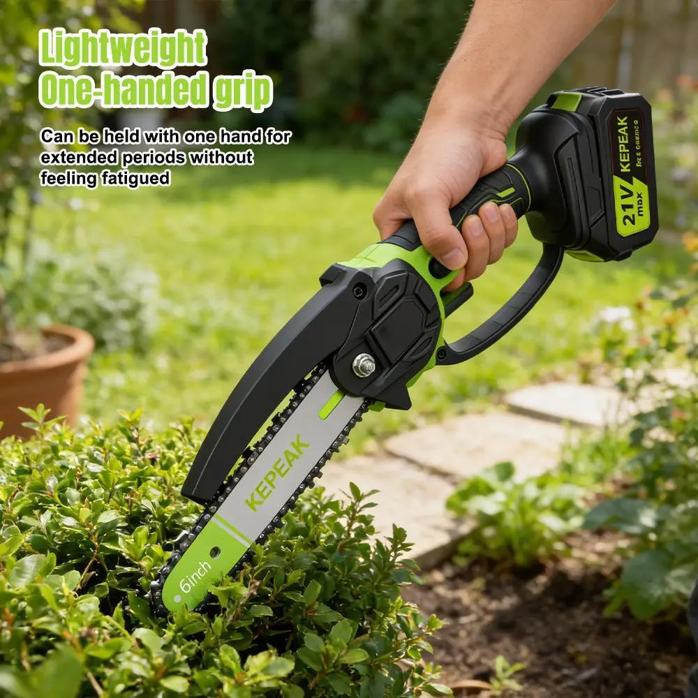 Cordless Mini Chainsaw 6 Inch with Battery and Charger, Portable Electric Handheld Chain Saw for Tree Trimming and Wood Cutting