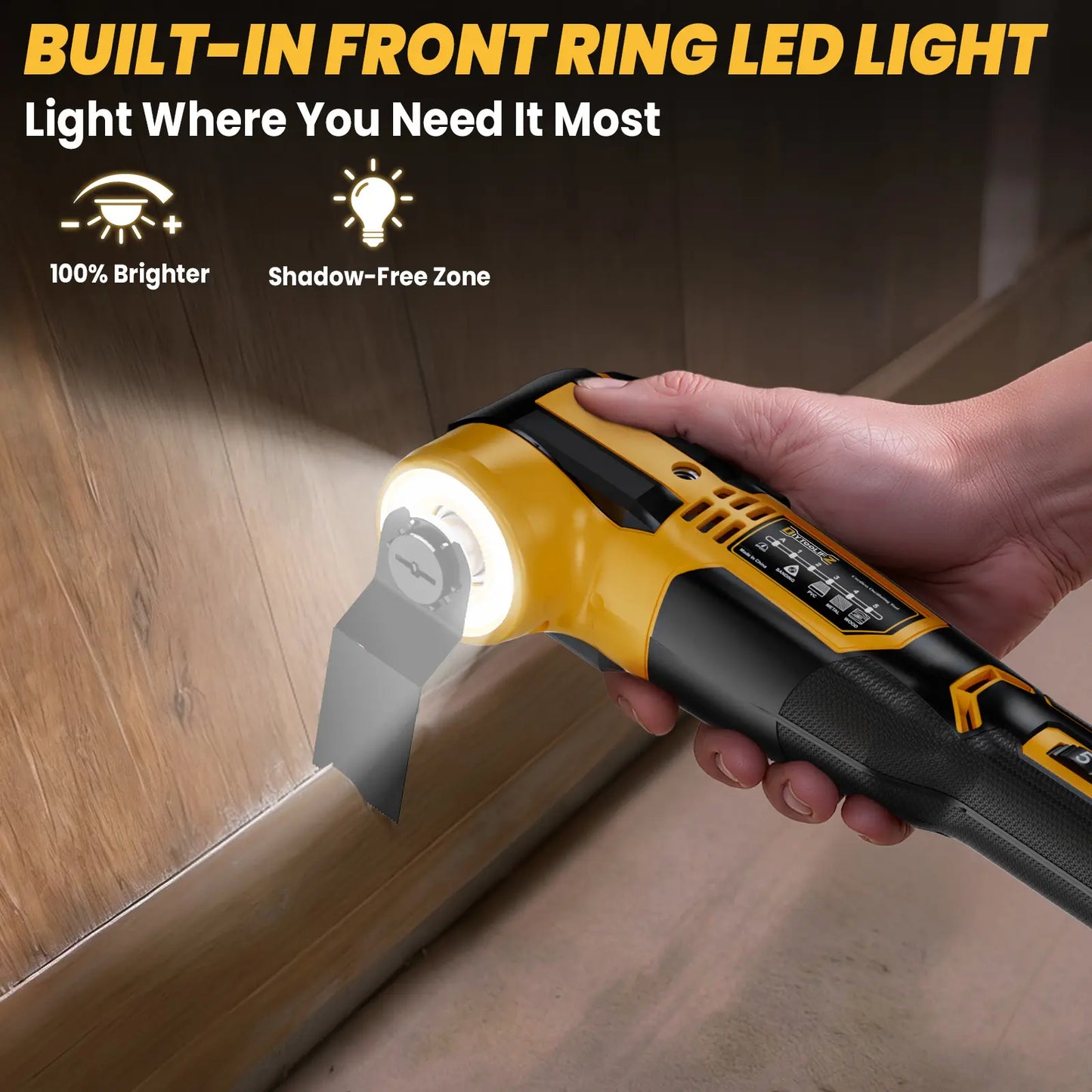 Upgrade Cordless Oscillating Tool Compatible with Dewalt 20V Battery(No BATTERY!!), Brushless Multi Tool Kit with 6 Speed for Cutting Wood Remove Grout & Sanding,Led Light