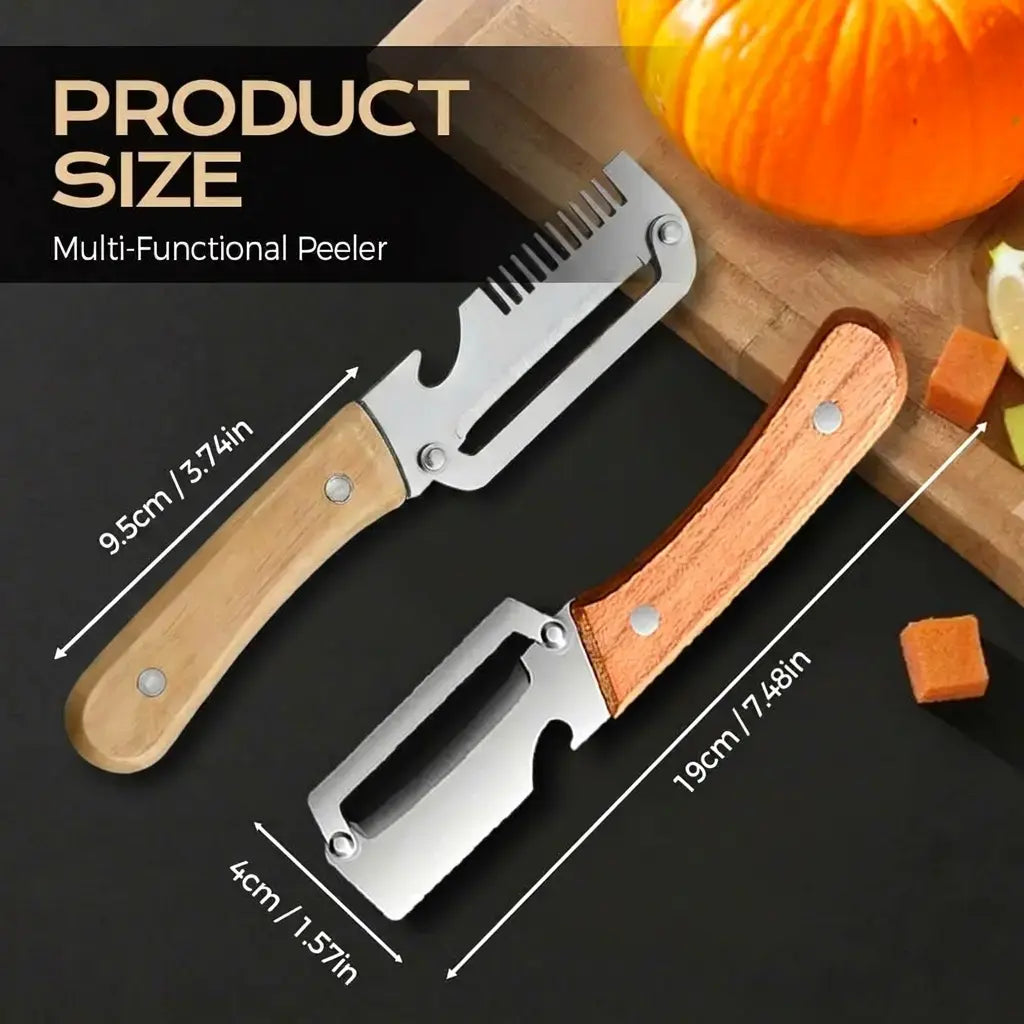 Multi-Functional Vegetable Peeler Set with Ultra-Sharp Stainless Steel Blade and Wooden Handle, Includes Bottle Opener - Ideal for Peeling Fruits and Vegetables (2 Pieces)