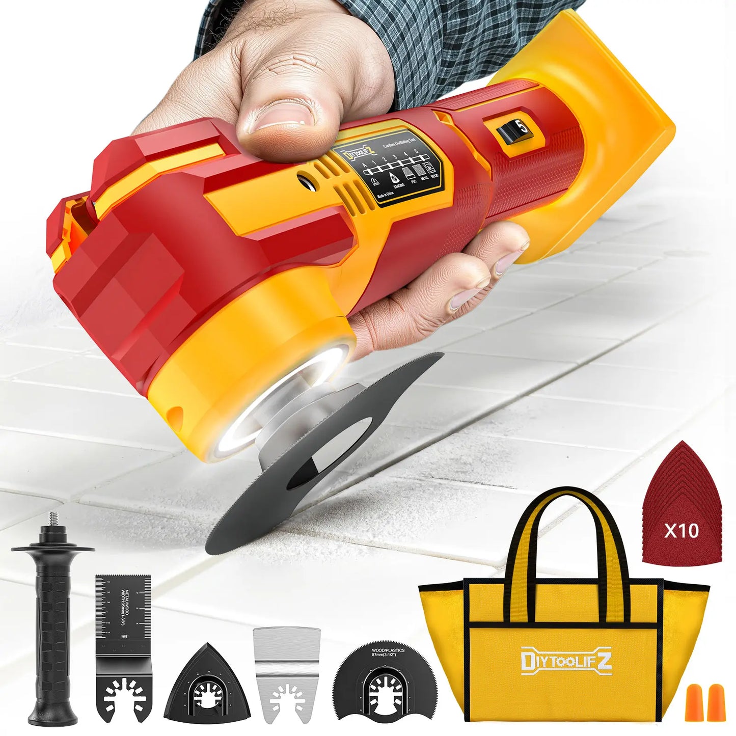 Upgrade Cordless Oscillating Tool Compatible with Dewalt 20V Battery(No BATTERY!!), Brushless Multi Tool Kit with 6 Speed for Cutting Wood Remove Grout & Sanding,Led Light