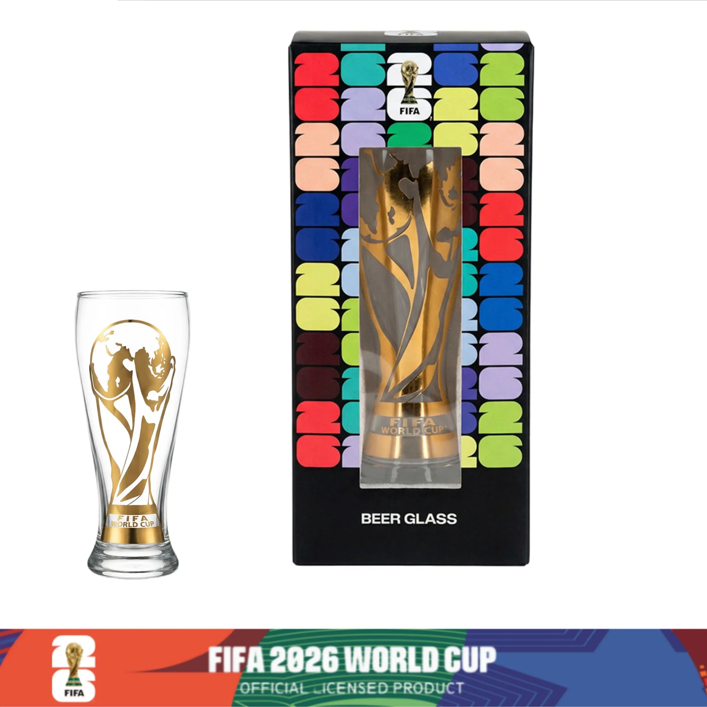 FIFA World Cup 2026 Premium Glass Set - Gold-Rimmed Trophy Design for Gifting, Home Use, and Barware - Reusable Bottles and Mugs