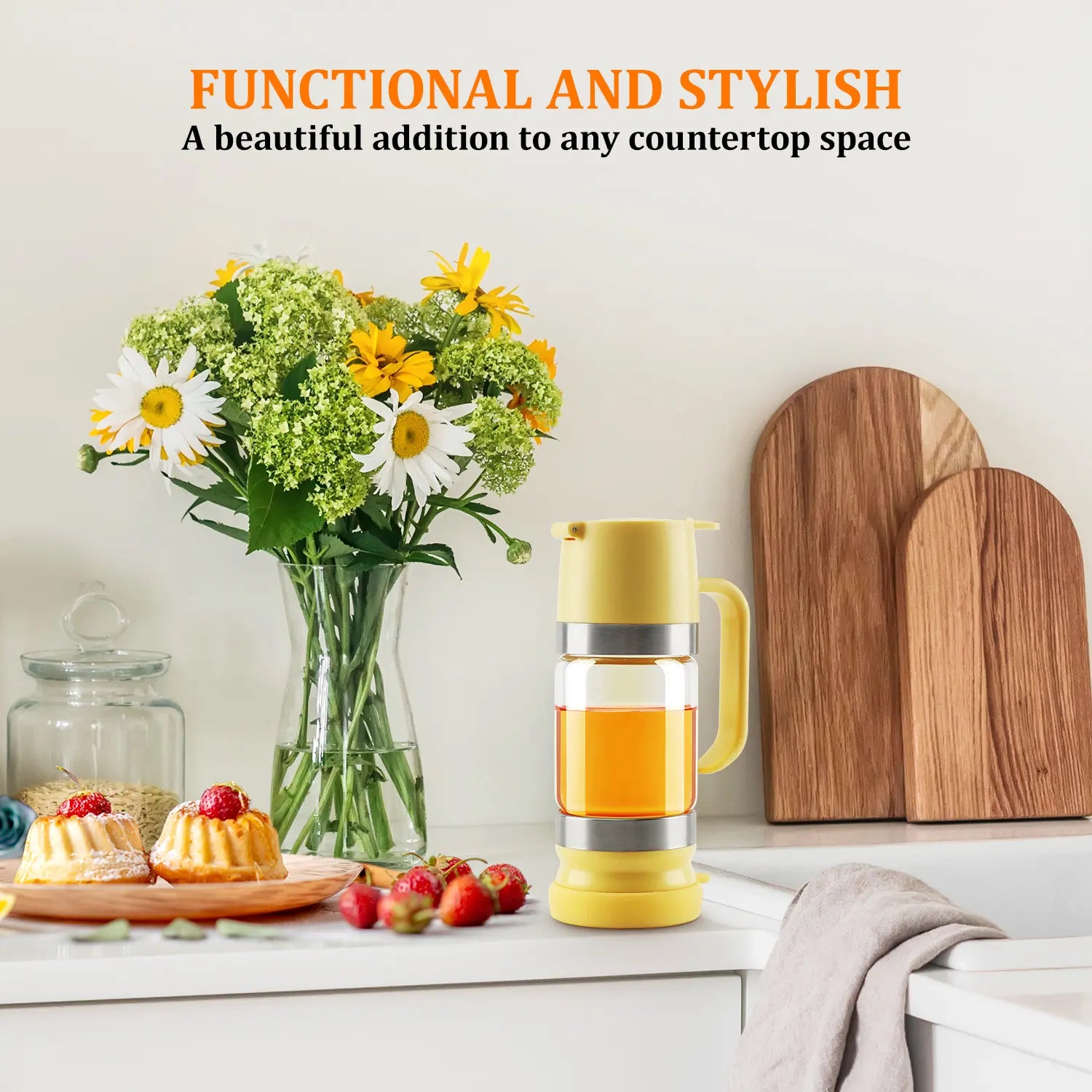 Aelga Glass Honey Dispenser Kitchen Items No Drip No Mess Leak-Free Design with Handle for Maple Syrup Maintains Freshness Easy to Clean Refill Perfect for Everyday Use Summervibes