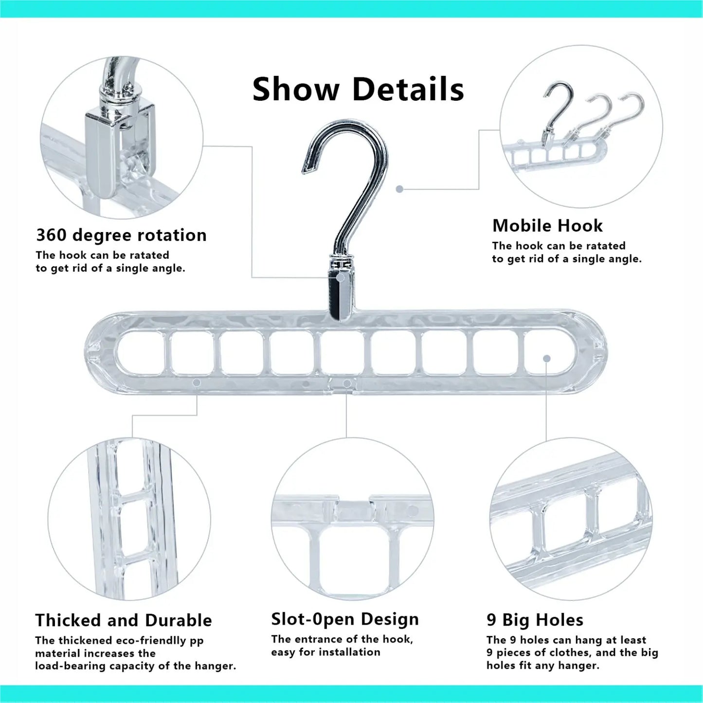 3/5-Pack Heavy-Duty Foldable Plastic Hangers with 9 Holes - Anti-Slip, Space-Saving Closet Organizer for Wardrobe, Dorm Storage Organizer #Summervibes