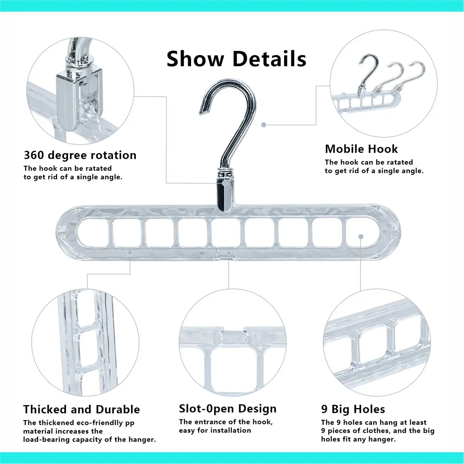 3/5-Pack Heavy-Duty Foldable Plastic Hangers with 9 Holes - Anti-Slip, Space-Saving Closet Organizer for Wardrobe, Dorm Storage Organizer #Summervibes