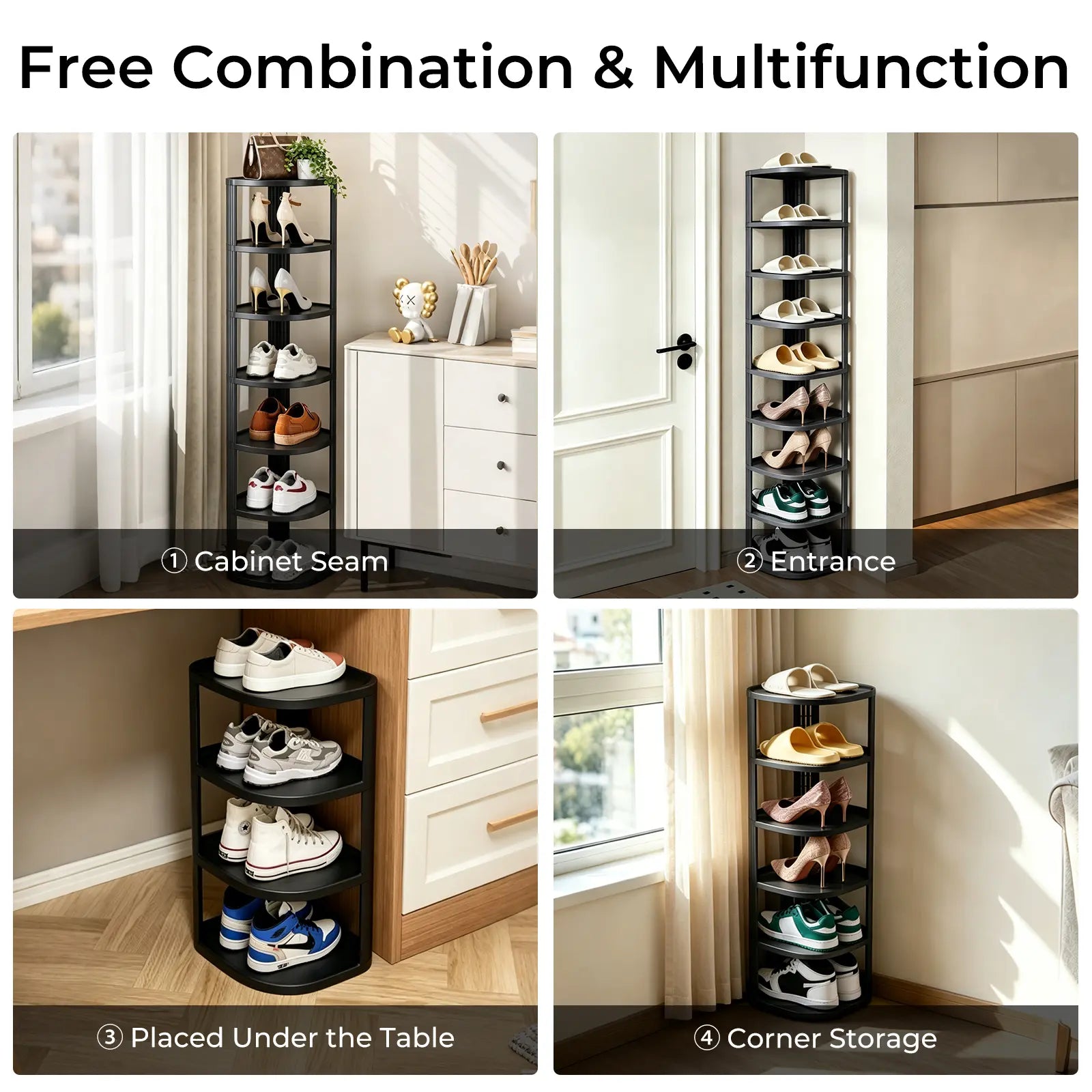 UFORU Corner Shoe Rack Stackable Shoe Rack Organizer for Entryway Closet Corner, Free Standing Shoe Rack Shelf, Saving, Curved, off White
