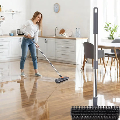 Professional 3-in-1 Heavy Duty Floor Scrub Brush with Long Handle, 360° Rotating Design, Stiff Bristles, Squeegee, and Tweezer for Deep Cleaning of Bathroom, Shower, Tile, Grout, Patio, Deck, Garage, and Kitchen Floors