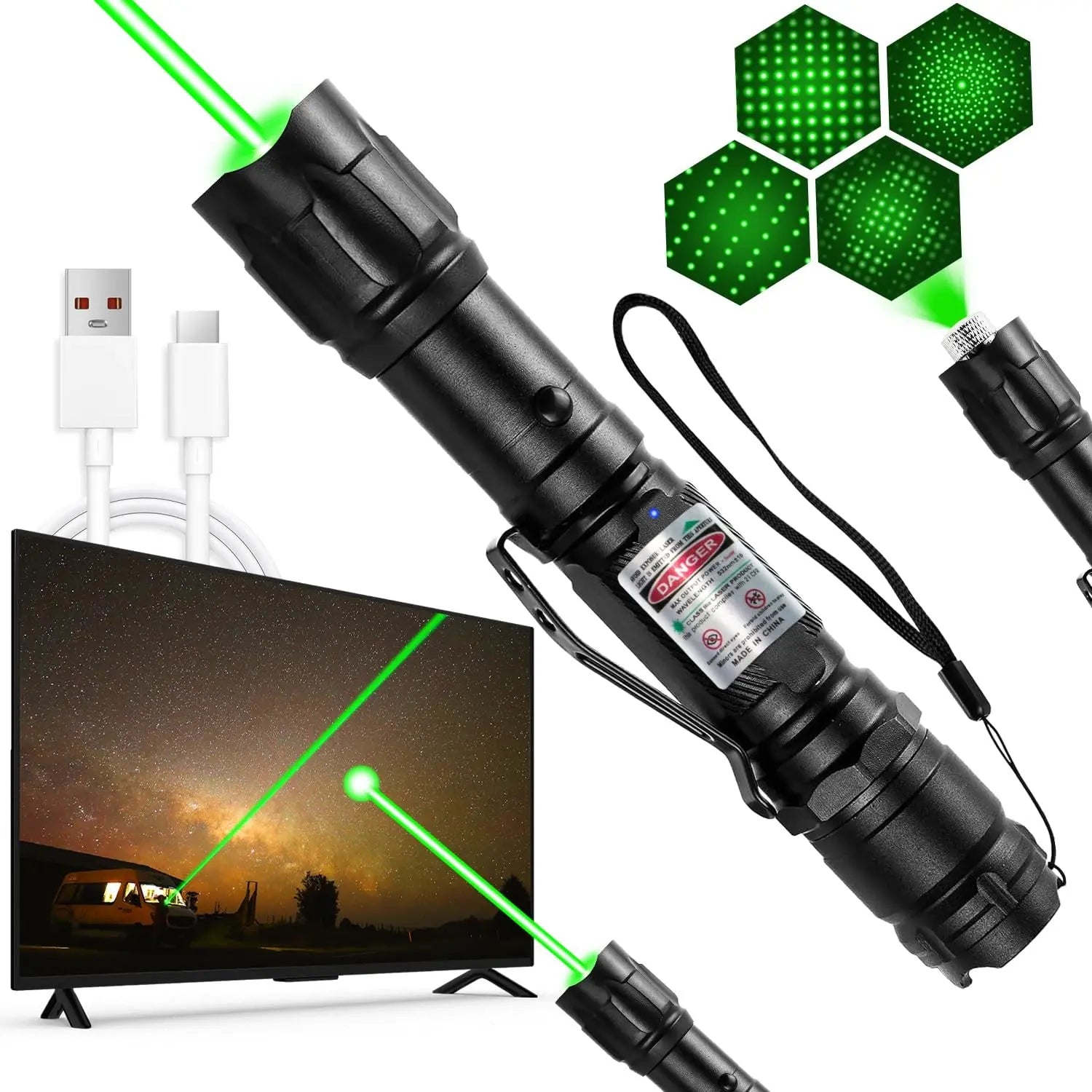 Rechargeable Laser Pointer, High Power Beam Light, Long Distance Range, for Use with TV LED LCD Screens, Suitable for Tactical, Office, Outdoor, and Construction Use, Powerful Light