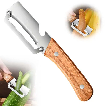 Multi-Functional Vegetable Peeler Set with Ultra-Sharp Stainless Steel Blade and Wooden Handle, Includes Bottle Opener - Ideal for Peeling Fruits and Vegetables (2 Pieces)