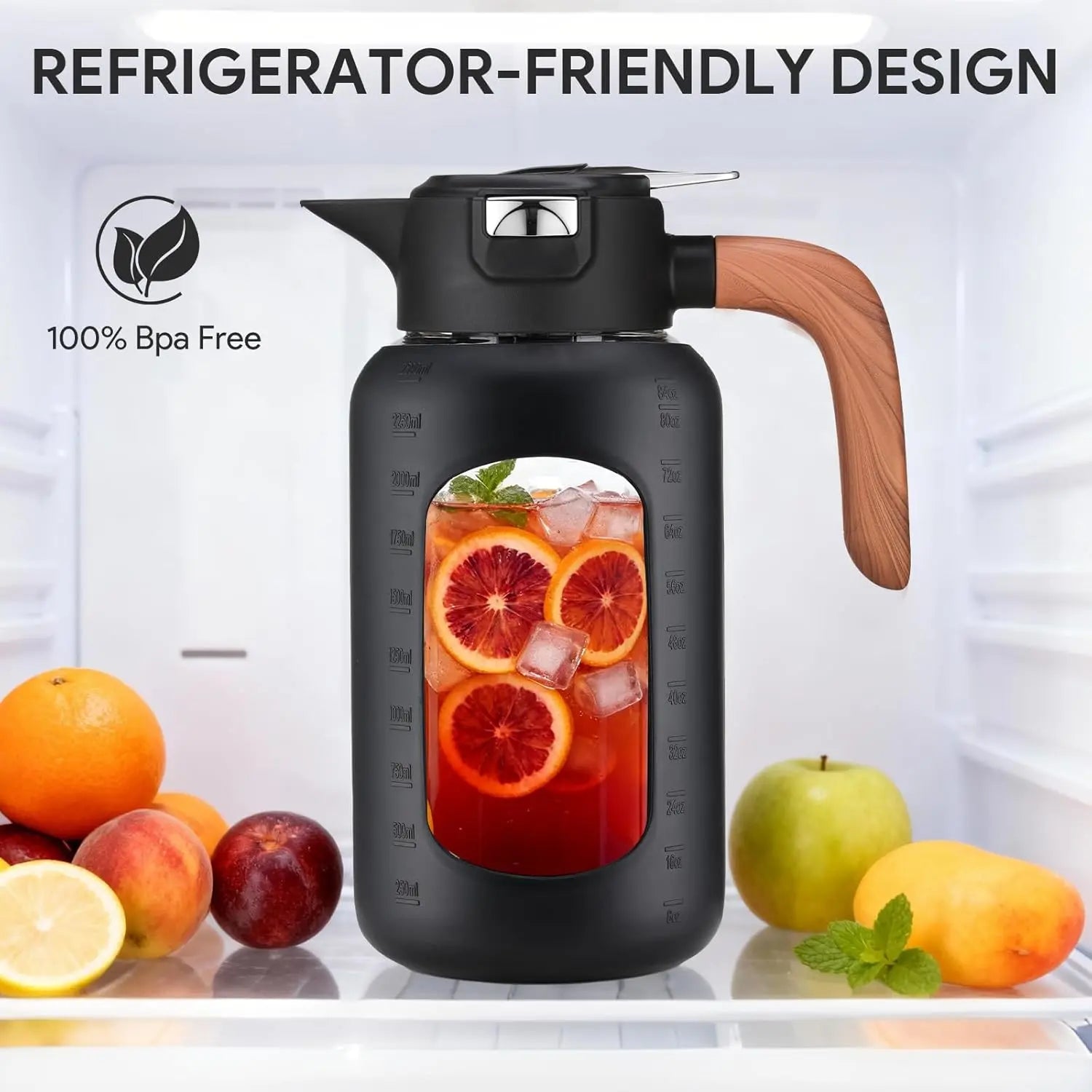 【Olivego】84Oz Borosilicate Glass Pitcher with Lid and Handle, Large Iced Tea & Lemonade Jug for Cold Brew, Juice & Summer Drinks