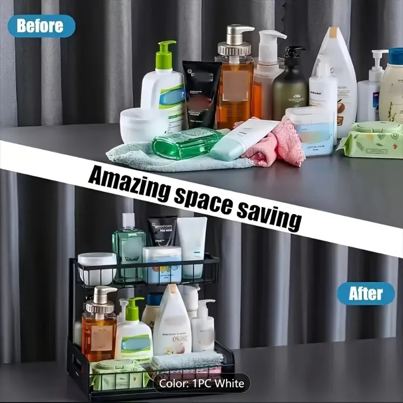 Kitchen Fixed Shelf Sink Storage, Sliding Pull-Out Cabinet Arrangement Rack, Metal Sliding Drawer, Bathroom Organizing Accessories, for Kitchen Bathroom Refrigerator Cabinet Organization Rack, Kitchen Storage Essential Goods
