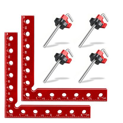 4-Pack Aluminum 90-Degree Corner Clamp Kit (12-Piece Set) | Woodworking Positioning L-Squares for Box, Frame and Cabinet Assembly