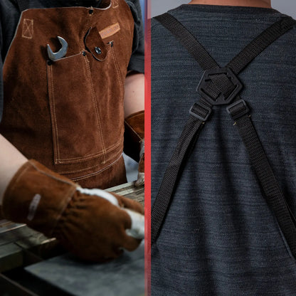 YESWELDER Heavy Duty Cowhide Leather Welding Apron | 41" Length Flame Retardant Apron with 6 Storage Pockets for Welders, Blacksmiths, Woodworkers