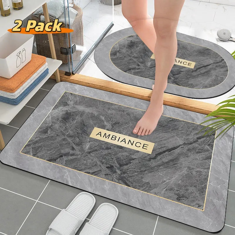 2-Piece Quick-Drying Anti-Slip Bathroom Mat Set, 0.1-Inch Thin Water-Absorbing Design for Household Use at Entrance and Washbasin