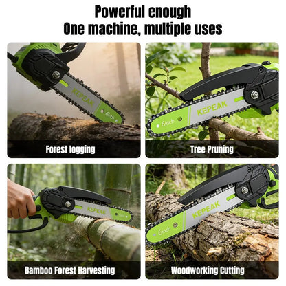 Cordless Mini Chainsaw 6 Inch with Battery and Charger, Portable Electric Handheld Chain Saw for Tree Trimming and Wood Cutting