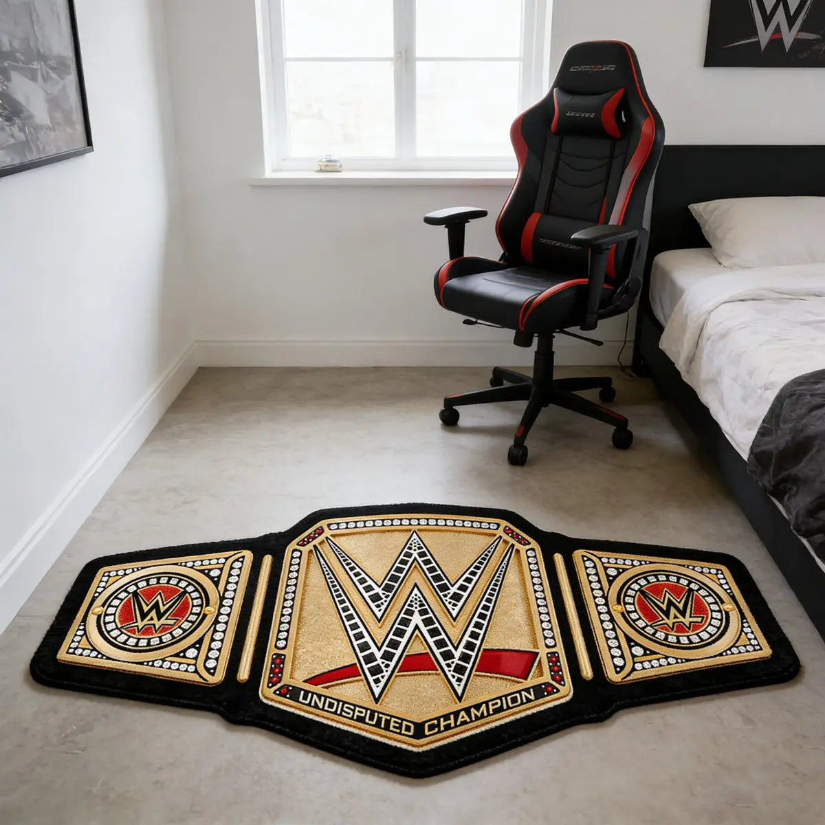 WWE Championship Belt-Inspired Velvety Area Rug, Ideal for Wrestling Enthusiasts' Living Room or Bedroom, High Elasticity and Non-Slip Design