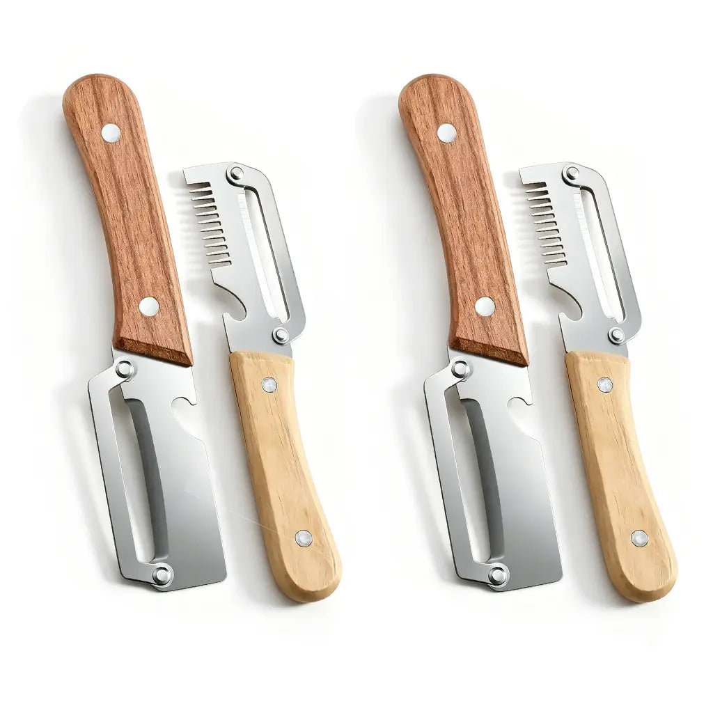 Multi-Functional Vegetable Peeler Set with Ultra-Sharp Stainless Steel Blade and Wooden Handle, Includes Bottle Opener - Ideal for Peeling Fruits and Vegetables (2 Pieces)