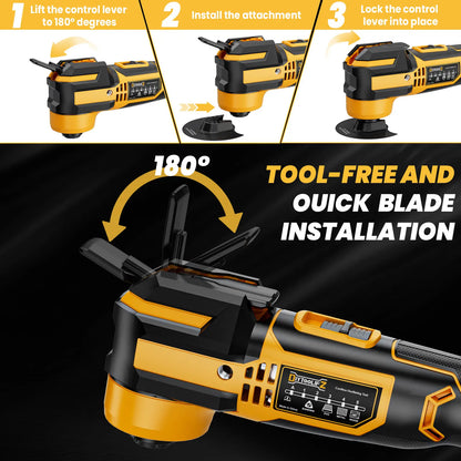 Upgrade Cordless Oscillating Tool Compatible with Dewalt 20V Battery(No BATTERY!!), Brushless Multi Tool Kit with 6 Speed for Cutting Wood Remove Grout & Sanding,Led Light