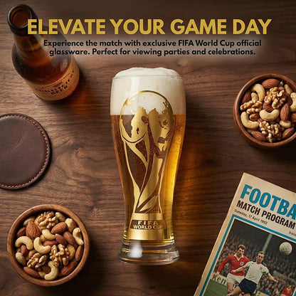 FIFA World Cup 2026 Premium Glass Set - Gold-Rimmed Trophy Design for Gifting, Home Use, and Barware - Reusable Bottles and Mugs