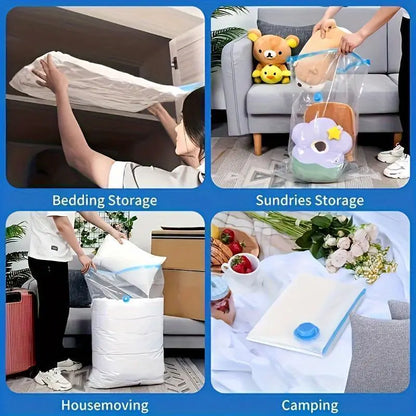 5-Pack Reusable Sealed Rectangular Plastic Space Saver Vacuum Storage Bags with Hand Pump, Zip Closure - No Power Needed Organizer for Clothes, Blankets - Vacuum Bags for Travel, Home Decluttering,Summervibes