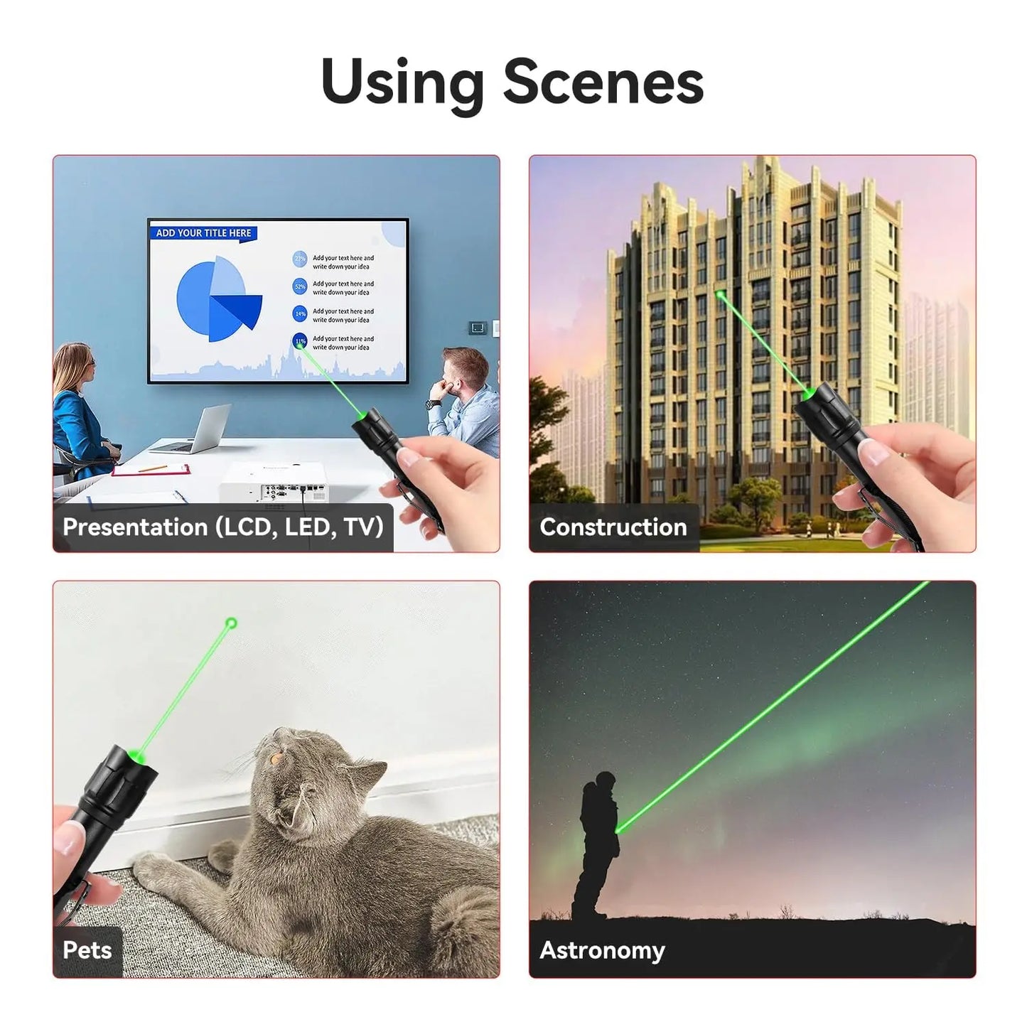 Rechargeable Laser Pointer, High Power Beam Light, Long Distance Range, for Use with TV LED LCD Screens, Suitable for Tactical, Office, Outdoor, and Construction Use, Powerful Light