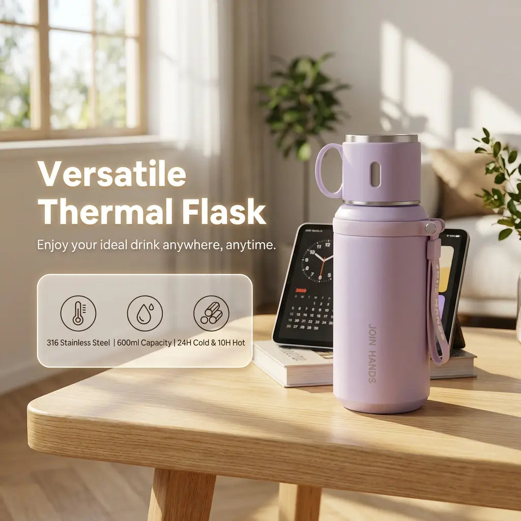 316 Stainless Steel Insulated Water Bottle - 600ml Airtight Vacuum Flask with 24-Hour Cold and 10-Hour Hot Retention, Leakproof Lid, Portable for Beverages and Travel